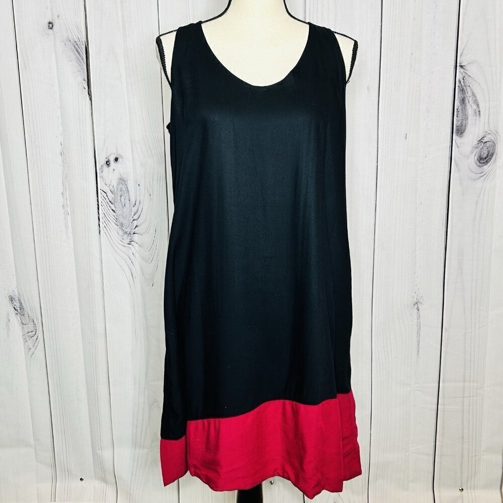 ESCAPADA Rayon Sleeveless Shift Tank Dress Women’s Sz M Keyhole Back Black Pink